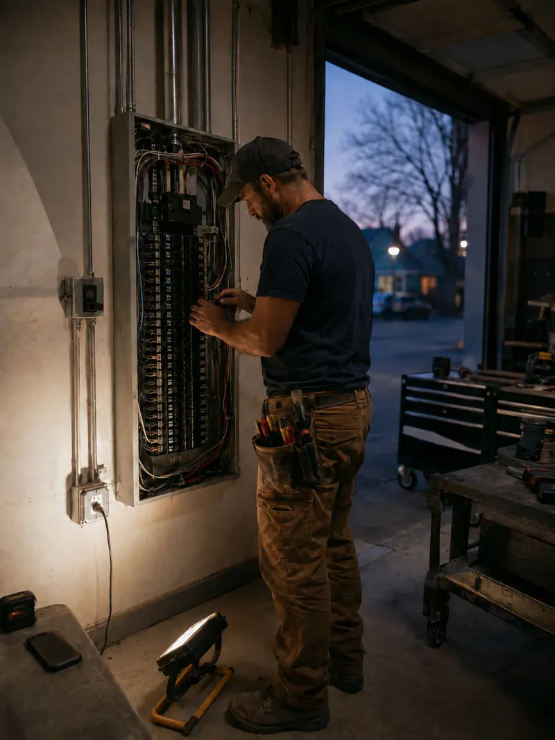 An electrician working on a panel