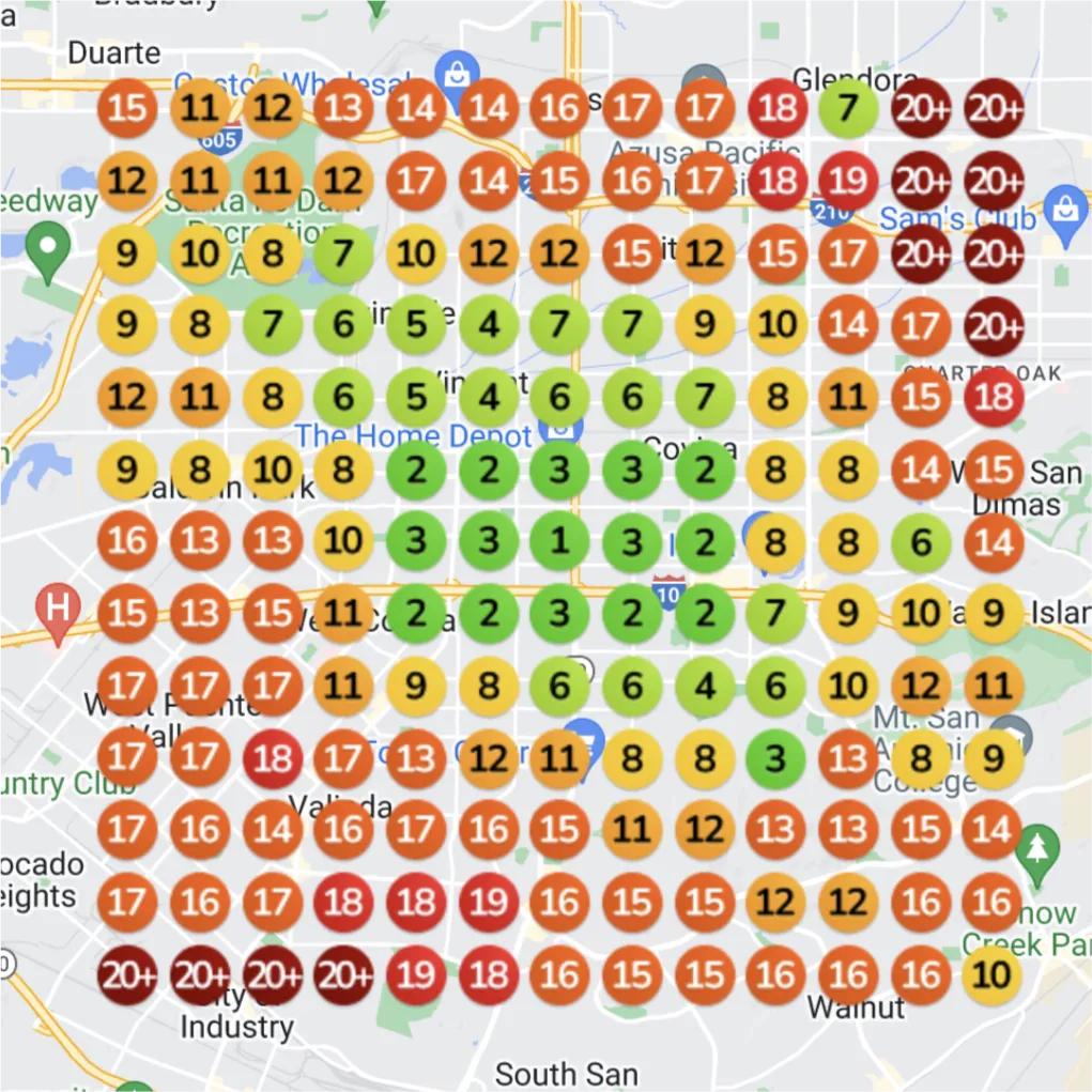 Example map showing limited local visibility
